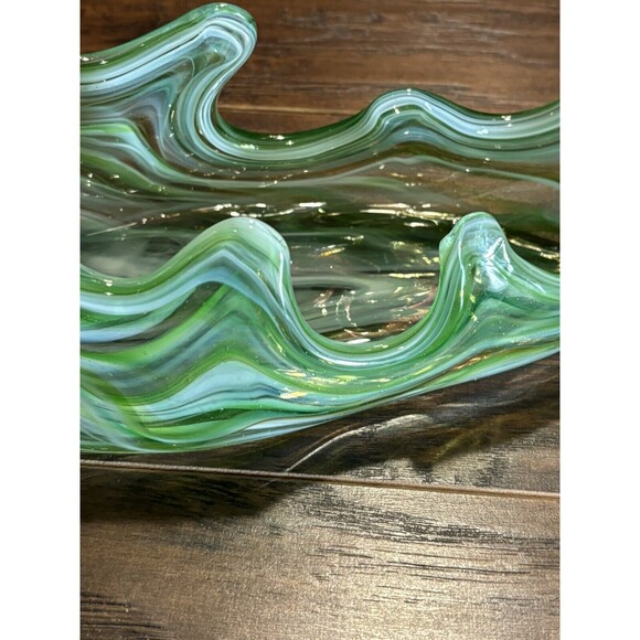 Vintage Sooner Hand Blown Glass Swan 1970’s Green/White Swirls - Picture 4 of 9